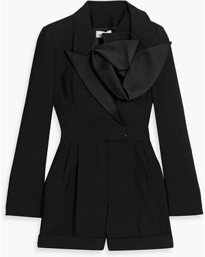 McQueen Satin-Trimmed Wool-Crepe Playsuit - Black
