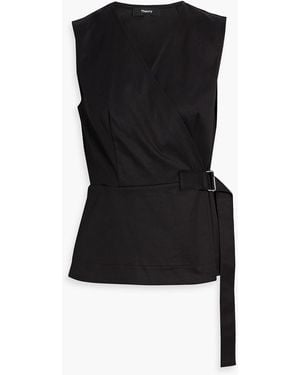 Theory Cotton-Blend Twill Wrap Top - Black