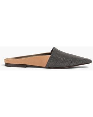 Brunello Cucinelli Bead-Embellished Leather Slippers - Brown