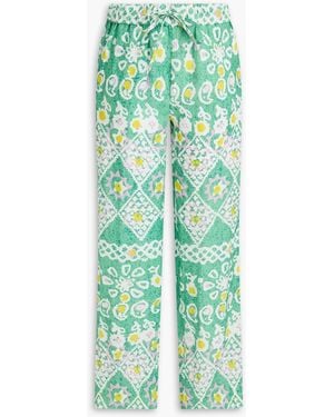 Saloni Printed Linen Straight-leg Trousers - Green