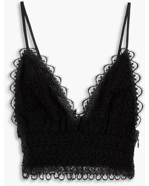 Charo Ruiz Delia Cropped Guipure Lace Cotton-blend Top - Black