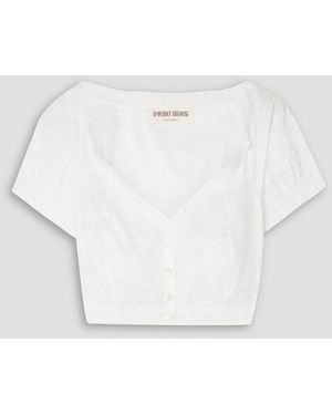 Emporio Sirenuse Violante Cropped Ruffled Printed Cotton-poplin Top - White