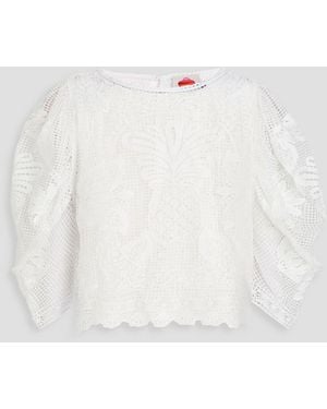 FARM Rio Cropped Crocheted Lace Blouse - White