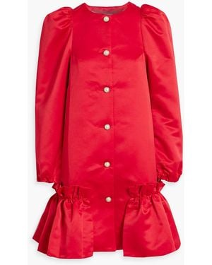 Sleeper Mystery Puff Ruffled Duchesse-satin Mini Dress - Red