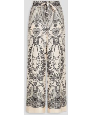Zimmermann Printed Silk-Twill Wide-Leg Pants - Grey