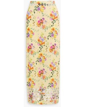 Rabanne Embellished Floral-Print Jersey Maxi Skirt - Metallic
