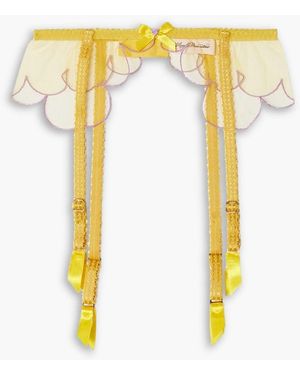 Agent Provocateur Lorna Bow-embellished Embroidered Tulle Suspender Belt - Yellow