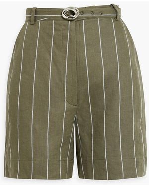 Nicholas Belted Striped Linen-blend Shorts - Green