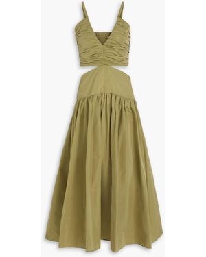 Maje Ruched Cutout Taffeta Midi Dress - Green