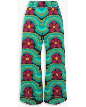 La DoubleJ Hendrix Cropped Floral-print Stretch-cotton Flared Trousers - White