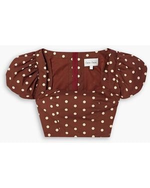 Cara Cara Bridgetown Cropped Polka-Dot Cotton-Poplin Top - Red
