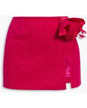 Area Floral-Appliquéd Wool-Twill Mini Skirt - Red
