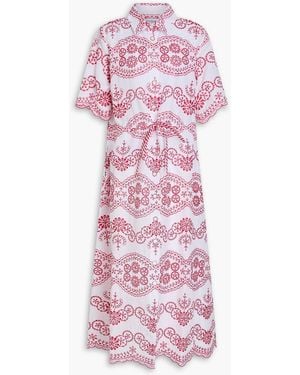 Evi Grintela Valerie Metallic Broderie Anglaise Maxi Shirt Dress - Red