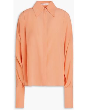Another Tomorrow Pleated Silk Crepe De Chine Shirt - Orange