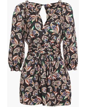 Maje Wrap-effect Printed Satin Playsuit - Black