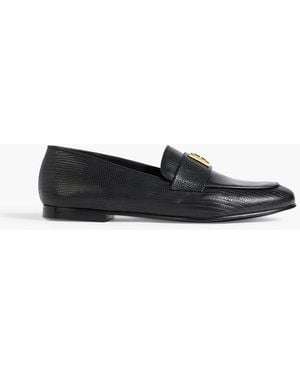 Anine Bing Corrine Embellished Lizard-Effect Leather Loafers - Black