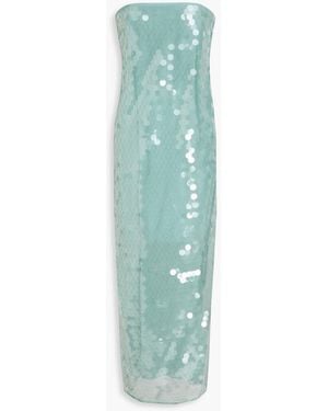 STAUD Casey Strapless Sequined Tulle Midi Dress - Green