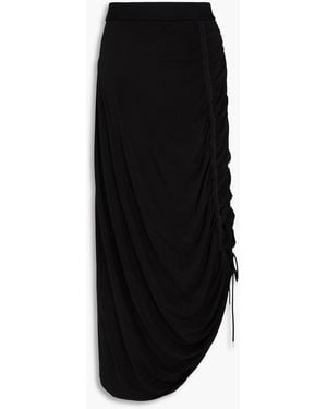 High Ruched Stretch-Jersey Midi Skirt - Black