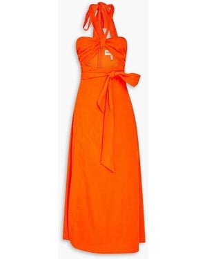 Mara Hoffman Paula Cutout Tm And Linen-blend Midi Dress - Orange