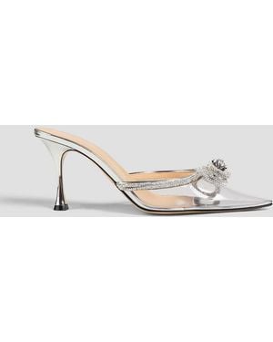 Mach & Mach Double Bow Crystal-embellished Mirrored-leather And Pvc Mules - White