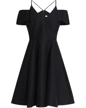 Halston Flared Cold-Shoulder Cotton And Silk-Blend Dress - Black