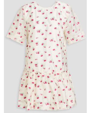 Ganni Embroidered Organza Mini Dress - White