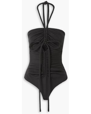 Proenza Schouler Cutout Ruched Stretch-jersey Halterneck Bodysuit - Black