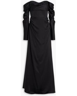 Rachel Gilbert Lucien Off-The-Shoulder Draped Silk-Satin Gown - Black
