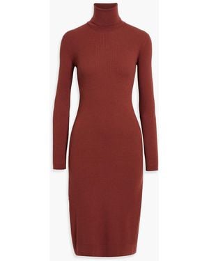 Another Tomorrow Ribbed Wool-blend Turtleneck Midi Dress - Red