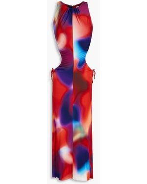 Rebecca Vallance Midikleid aus jersey mit print, cut-outs und raffung - Rot