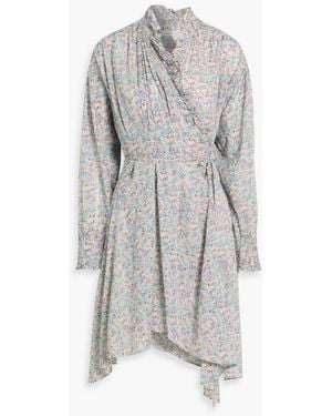 Isabel Marant Ruffled Printed Cotton-Mousseline Wrap Dress - Gray