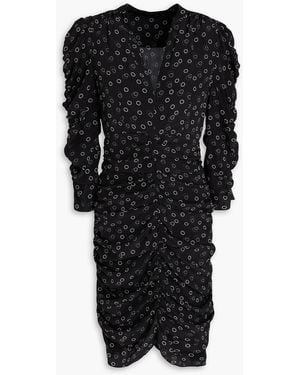 Isabel Marant Celina Ruched Printed Silk Crepe De Chine Mini Dress - Black