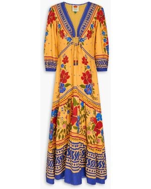 FARM Rio Bead-embellished Floral-print Linen-blend Maxi Dress - Orange