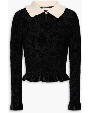 Sandro Crystal-Embellished Two-Tone Velour Top - Black