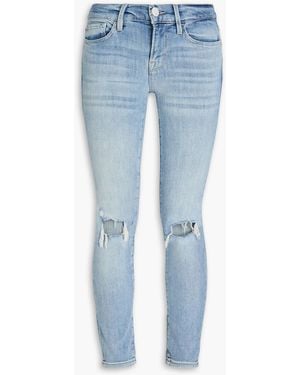FRAME Le Skinny De Jeanne Crop Distressed Mid-Rise Skinny Jeans - Blue
