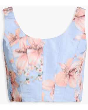 Maje Cropped Floral-Print Faille Top - Blue