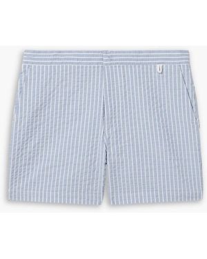 MR P. Gerade geschnittene mittellange badeshorts aus gestreiftem seersucker - Blau