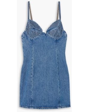 Area Crystal-embellished Polka-dot Denim Mini Dress - Blue