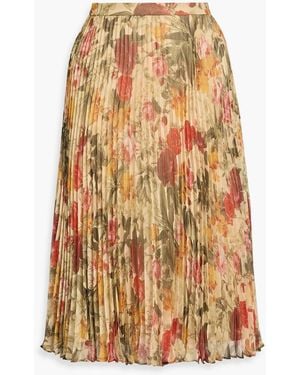 Mikael Aghal Pleated Floral-print Chiffon Skirt - Natural