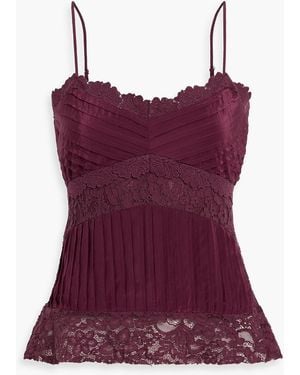 FARM Rio Crochet-Trimmed Corded Lace And Crepe De Chine Camisole - Purple