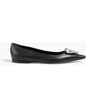 Sergio Rossi Embellished Leather Point-toe Flats - Black