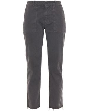 Nili Lotan Jenna Cropped Frayed Cotton-blend Twill Slim-leg Trousers - Blue