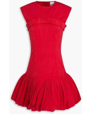 Ganni Ruffled Stretch-Cotton Poplin Mini Dress - Red