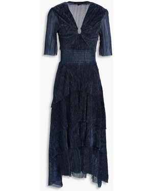 Maje Tiered Lamé Midi Dress - Blue