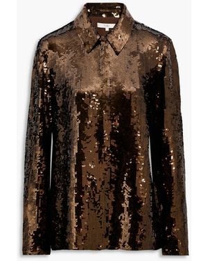 Tibi Sequined Silk-chiffon Shirt - Brown