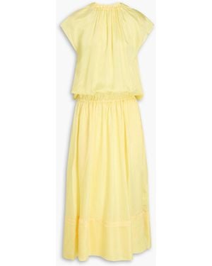 Tibi Gathered Satin Maxi Dress - Yellow