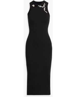 Area Crystal-Embellished Ribbed Cotton-Blend Jersey Midi Dress - Black