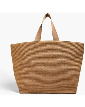 Sandro Leather-Trimmed Raffia Tote - Brown