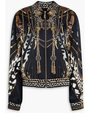 CAMILLA Crystal-embellished Printed Silk-satin Crepe Bomber Jacket - Black