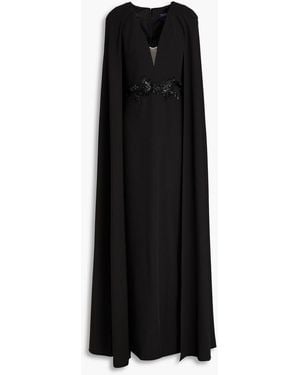 Marchesa Cape-effect Embellished Crepe Gown - Black